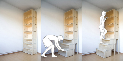 Pull out step bookcase